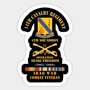 Army - 14th Cavalry Regiment w Cav Br - 4th Squadron - OIF - 2005-2006 - Red Txt Cbt Vet w IRAQ SVC X 300 Sticker